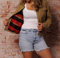 Iron & Resin Basset Buffalo Flannel Lined Jacket in cognac - women's jacket - detail view