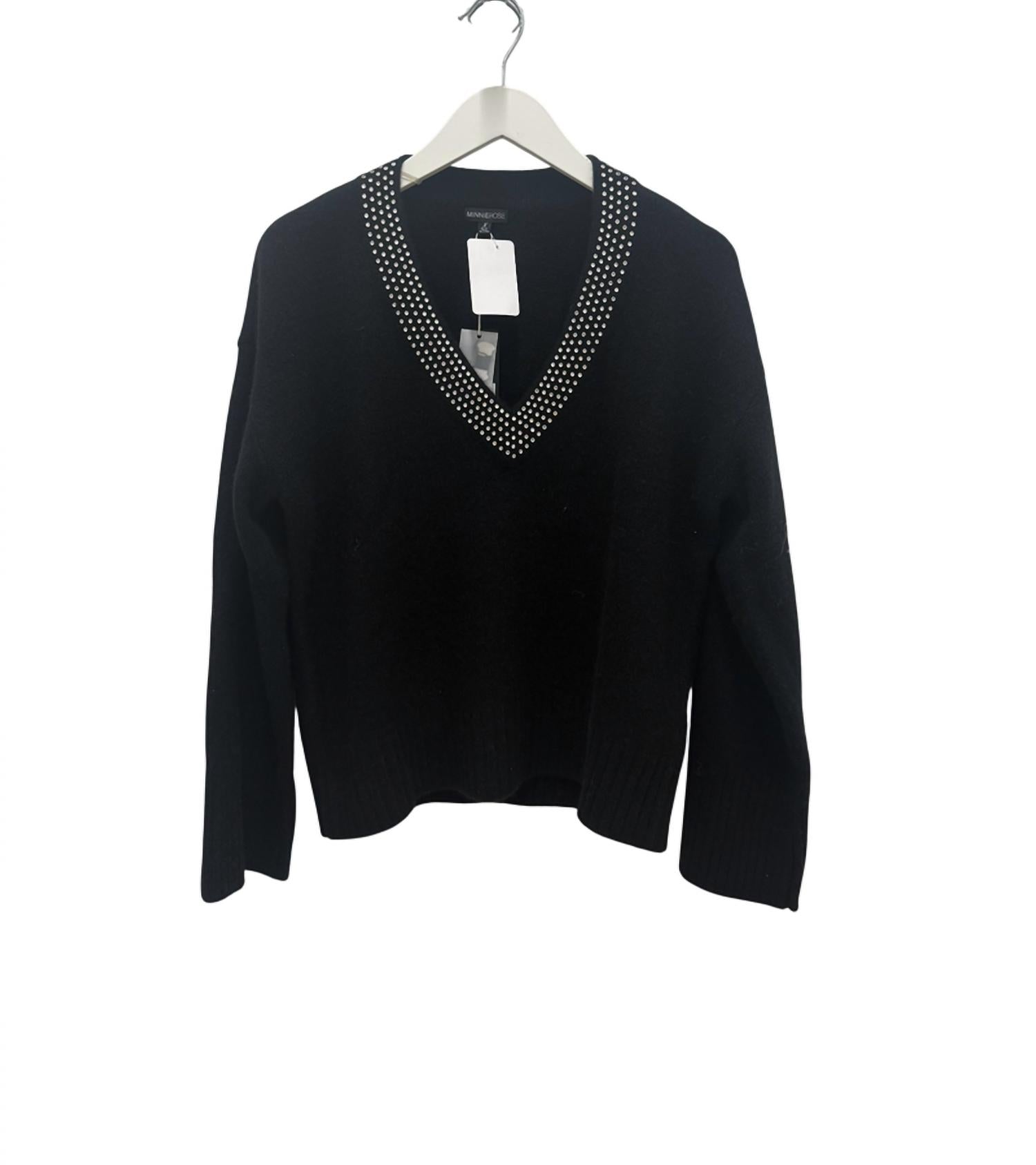 Minnie Rose - Women's Embellished V-neck Sweater