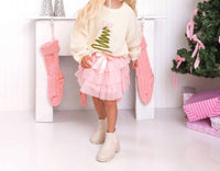 Sweet Wink - Girls Coquette Christmas Tree Knit Sweater