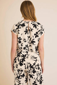 GILLI Shadow Garden Floral Print Top in cream black floral - women's blouse - view 5