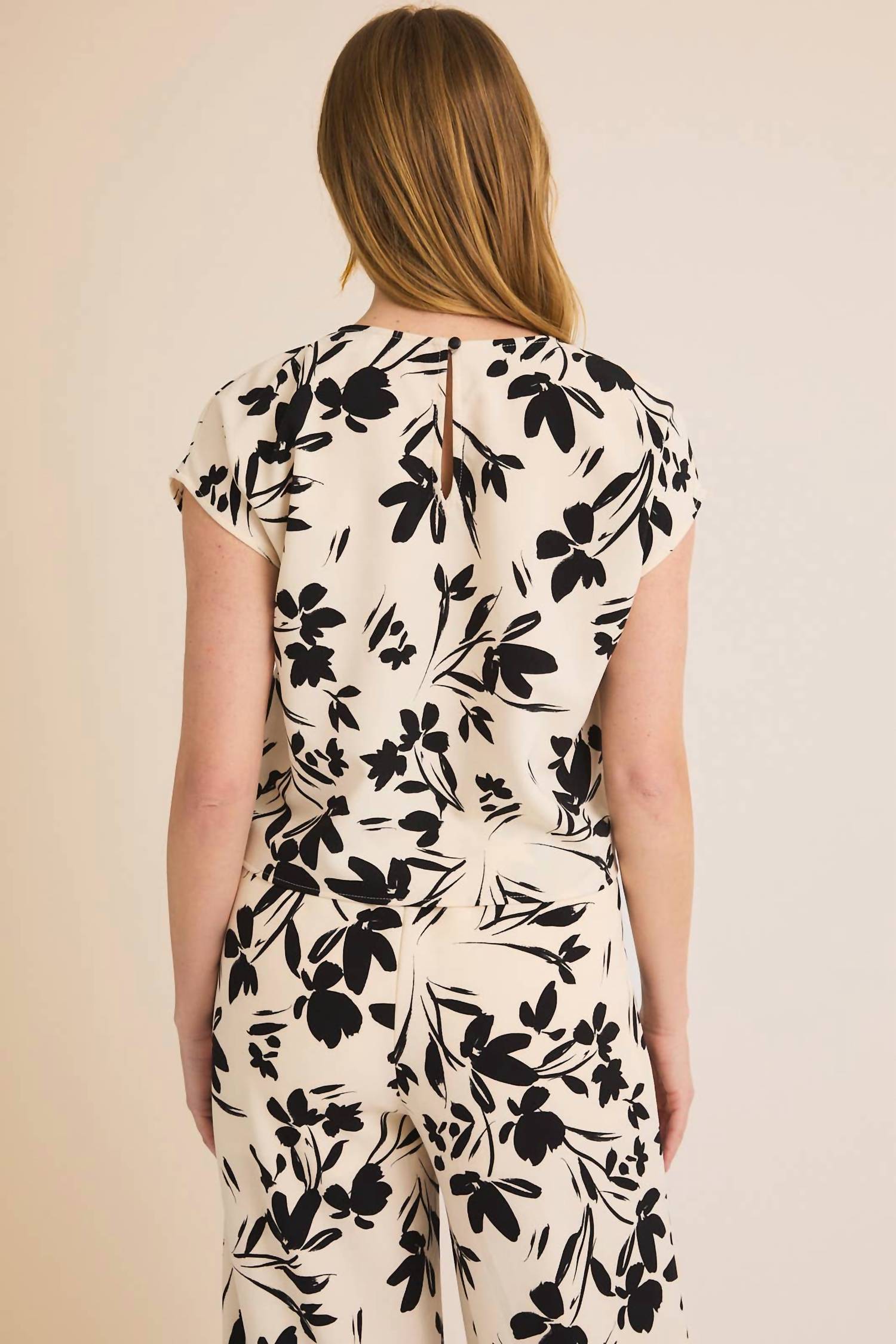 GILLI Shadow Garden Floral Print Top in cream black floral - women's blouse - view 5