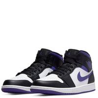 Air Jordan Men's 1 Mid Shoes in black purple white - men's sneaker - detail view