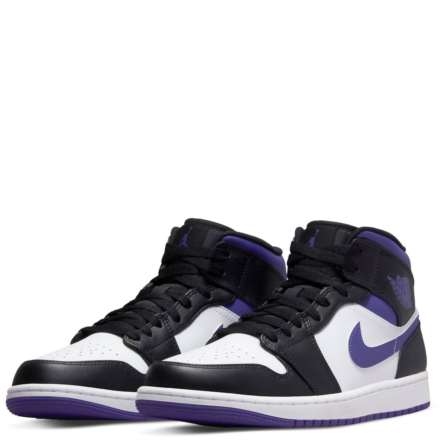 Air Jordan Men's 1 Mid Shoes in black purple white - men's sneaker - detail view