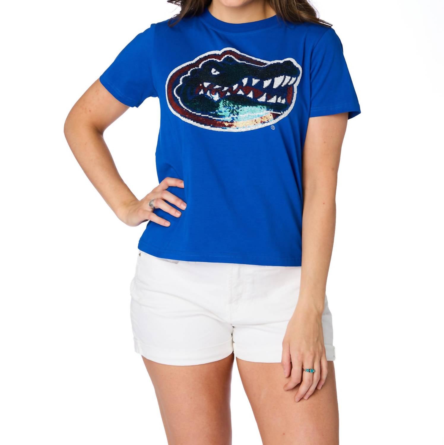 STEWART SIMMONS Gator Og Sequin Shirt in blue - women's t-shirt