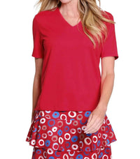 Multiples - Short Sleeve V- Neck Top