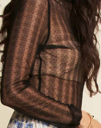 DAVI & DANI Midnight Whimsy Mesh Top in black - women's long sleeve top - view 6