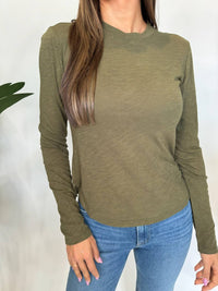 Bella Dahl Long Sleeve Crew Neck Tee in italian herb - women's long sleeve top