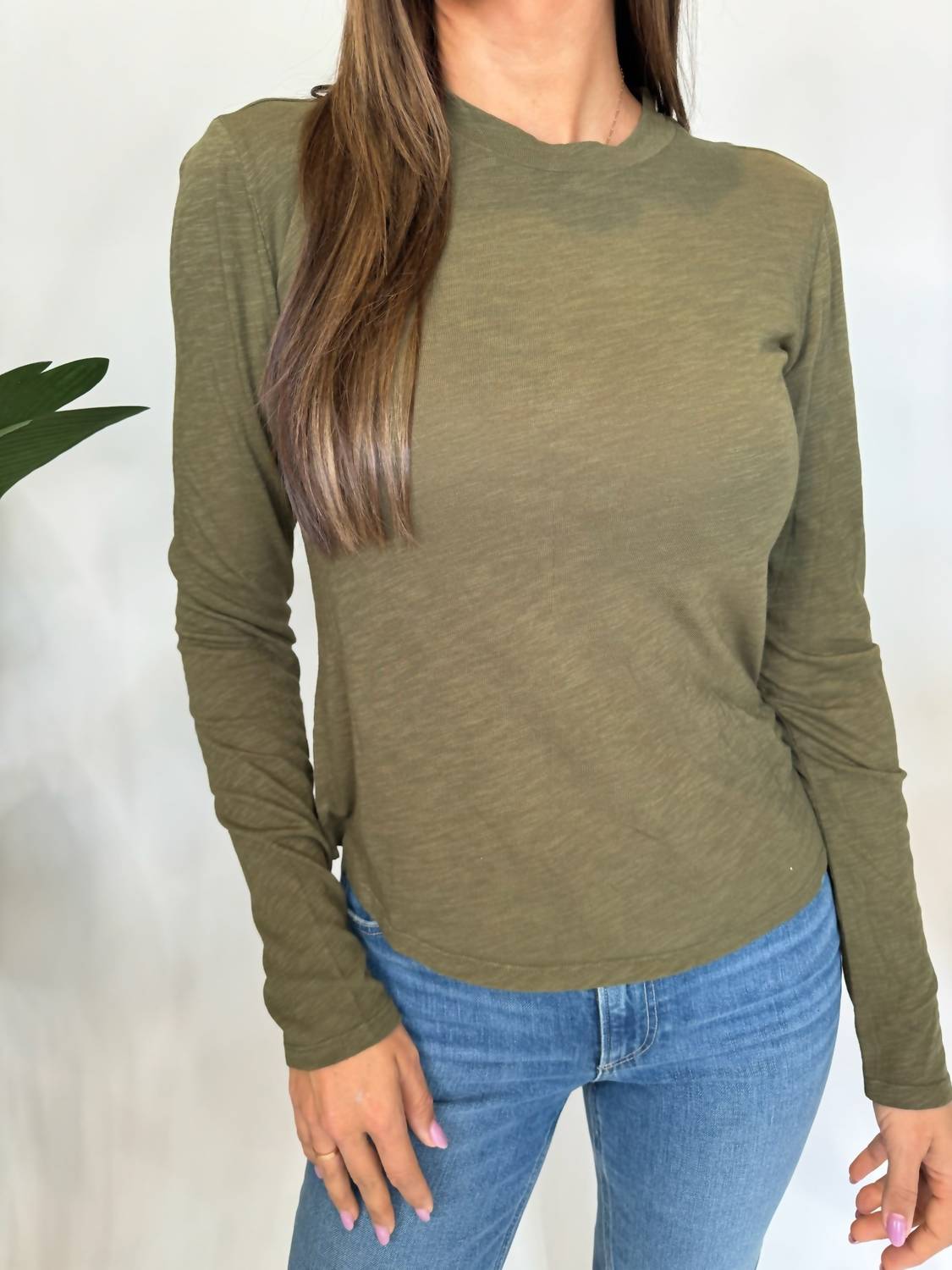 Bella Dahl Long Sleeve Crew Neck Tee in italian herb - women's long sleeve top