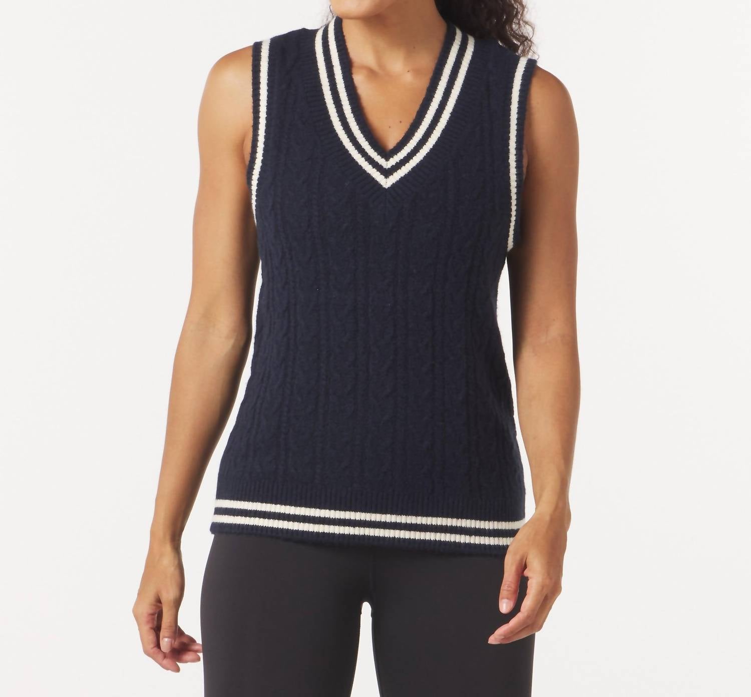 glyder Hanalei Vest in navy white stripe - women's sweater