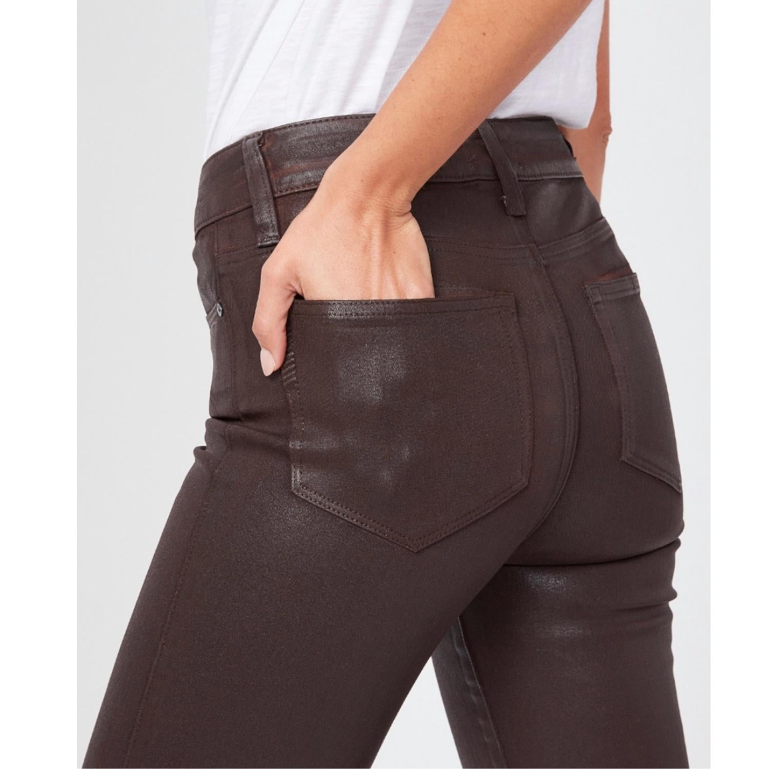 Paige Women's Lou Lou Coated High Rise Flare Jean in brown - women's jeans - alternate view