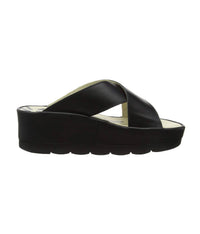 FLY LONDON Women's Begs Slide Sandal in black - women's sandal - detail view