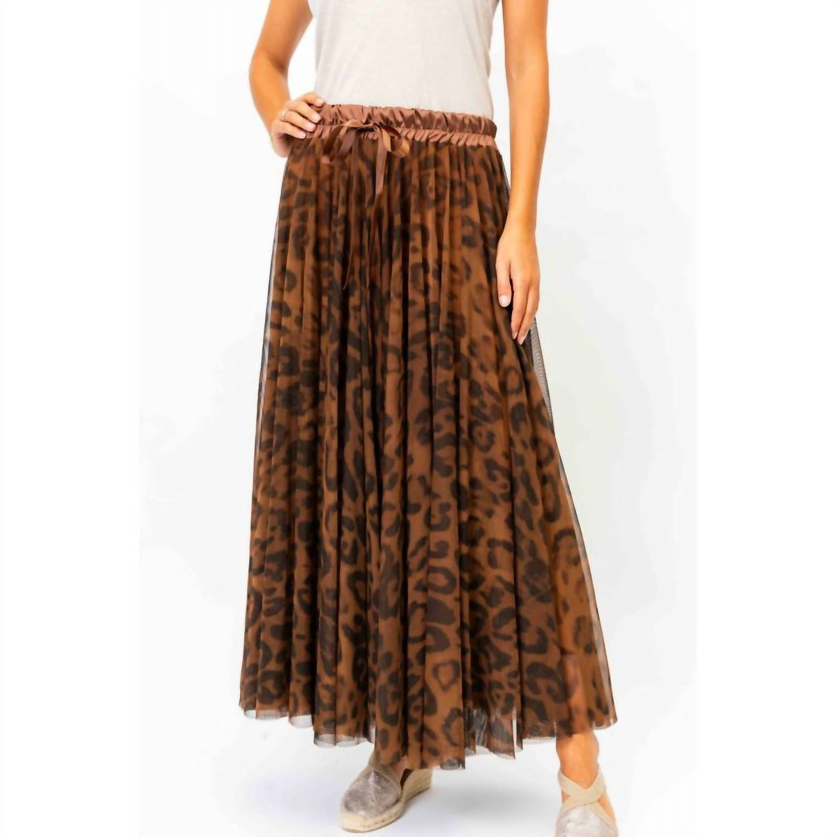 Look Mode Usa - Leopard Print Long Tulle Maxi Skirt
