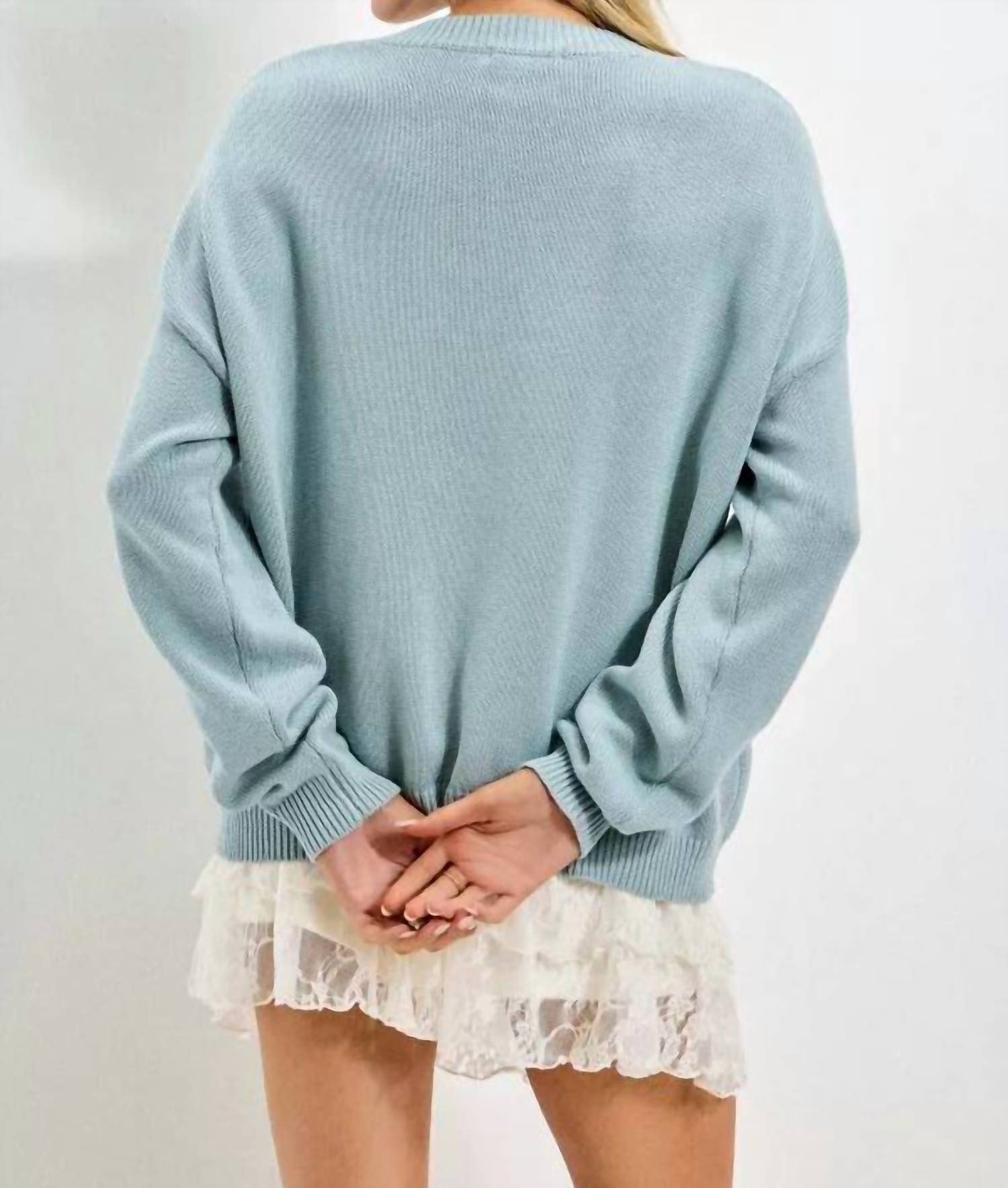 Baevely by Wellmade Bunny Sweater in blue - women's sweater - alternate view