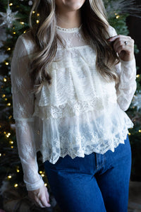 Forte Lila Lace Top in cream - women's blouse - detail view