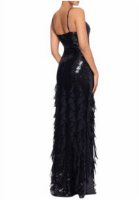 Betsy & Adam - Sophisticated Sequin & Ruffle Gown