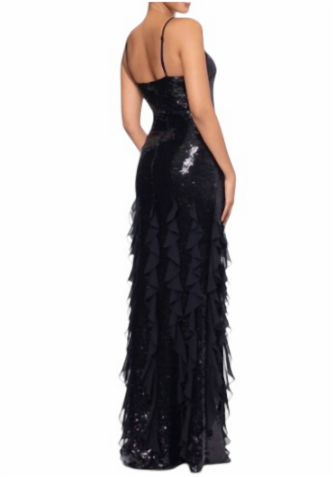 Betsy & Adam - Sophisticated Sequin & Ruffle Gown