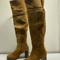 Free People Women's Echo Over-the-knee High Heel Platform Boots in brown - women's shoe - detail view