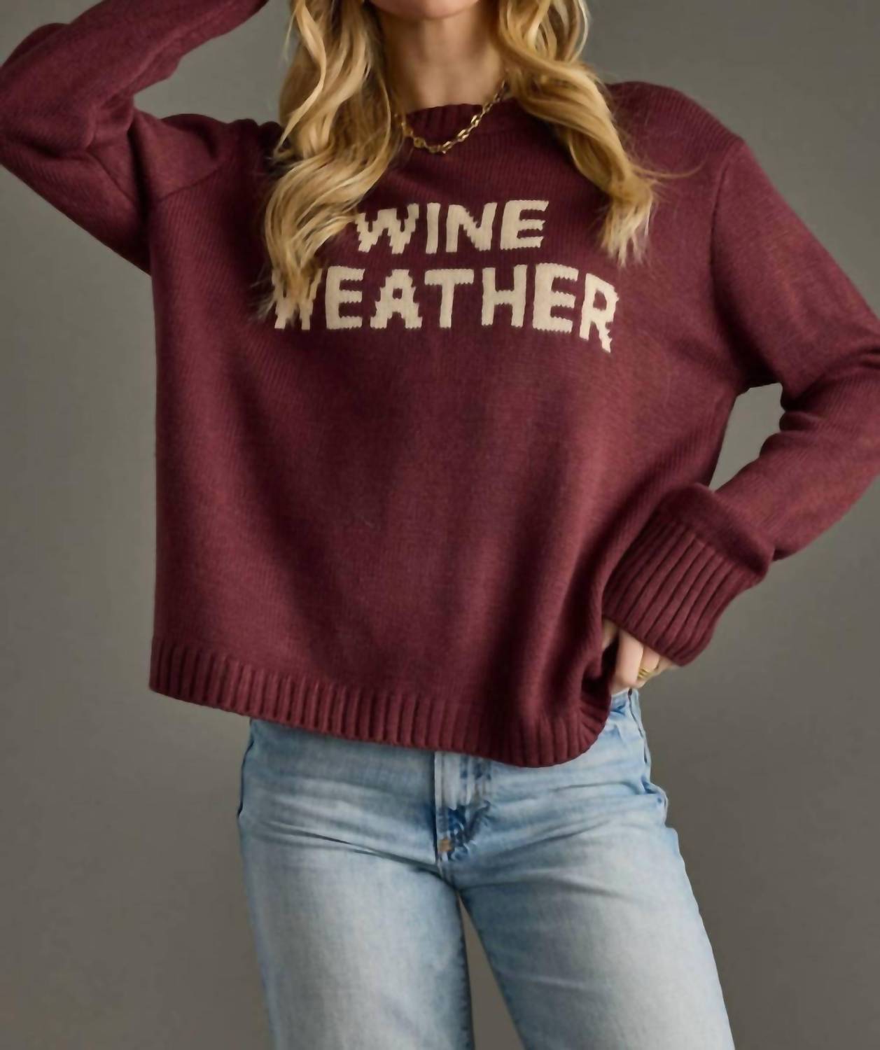 Panache Apparel Wine Weather Sweater in merlot - women's sweater - alternate view
