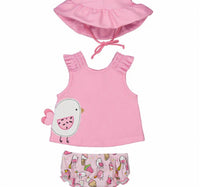 Mayoral Girl's Bathing Suit Set With Hat in pink - kids' bikini - detail view