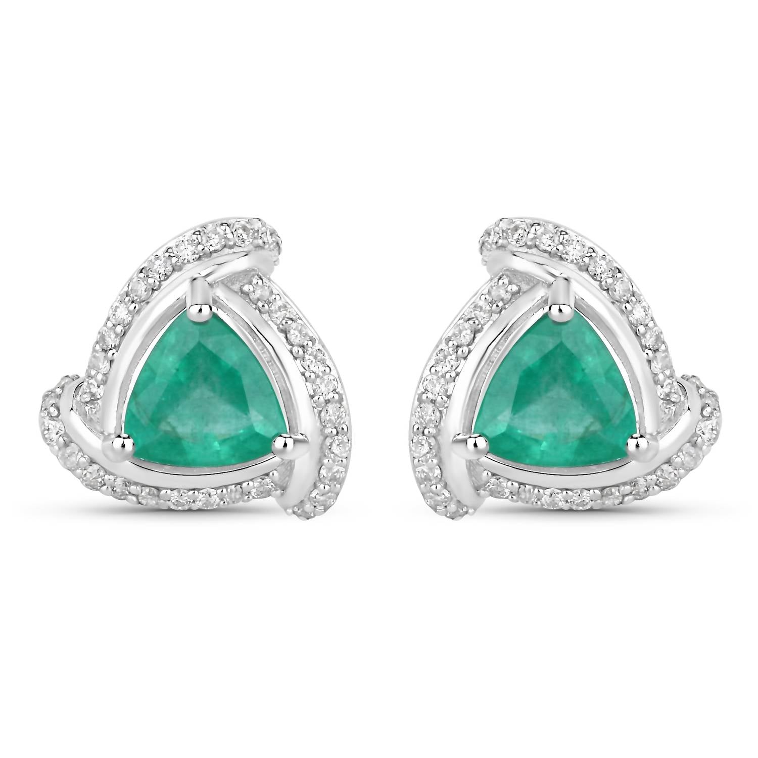 Diana M Jewels Women's Trillion Natural Zambian Emerald Stud Earrings (1.23 Ct) - Petite in 14k white gold - women's jewelry