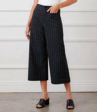 Karen Kane Stripe Cropped Wide-Leg Pants in black with off white - women's pants - view 5