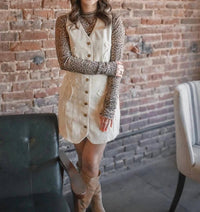Peach Love - Bow Corduroy Mini Dress