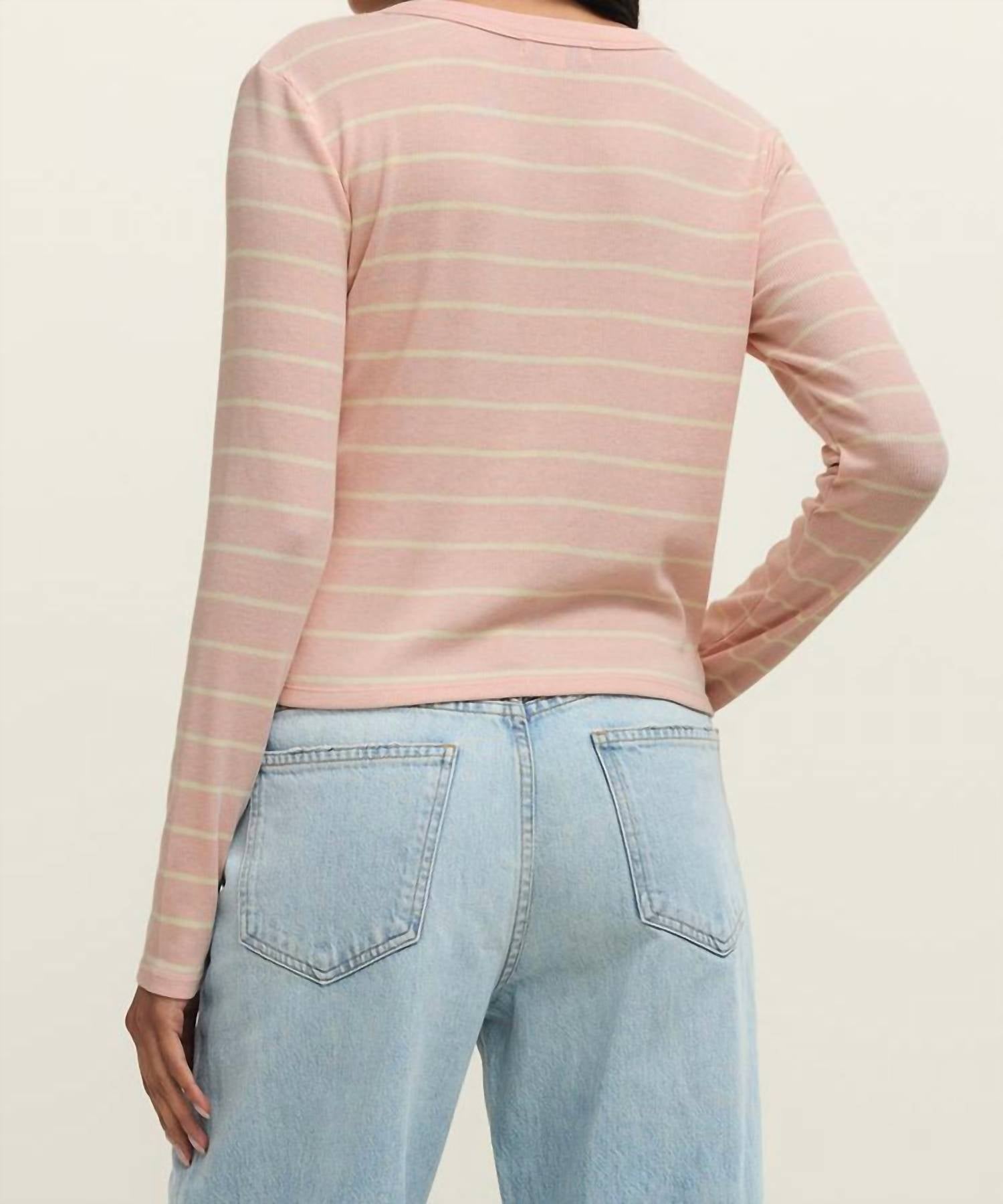 Z Supply Ferris Cropped Striped Henley Top in washed pink - women's long sleeve top - alternate view