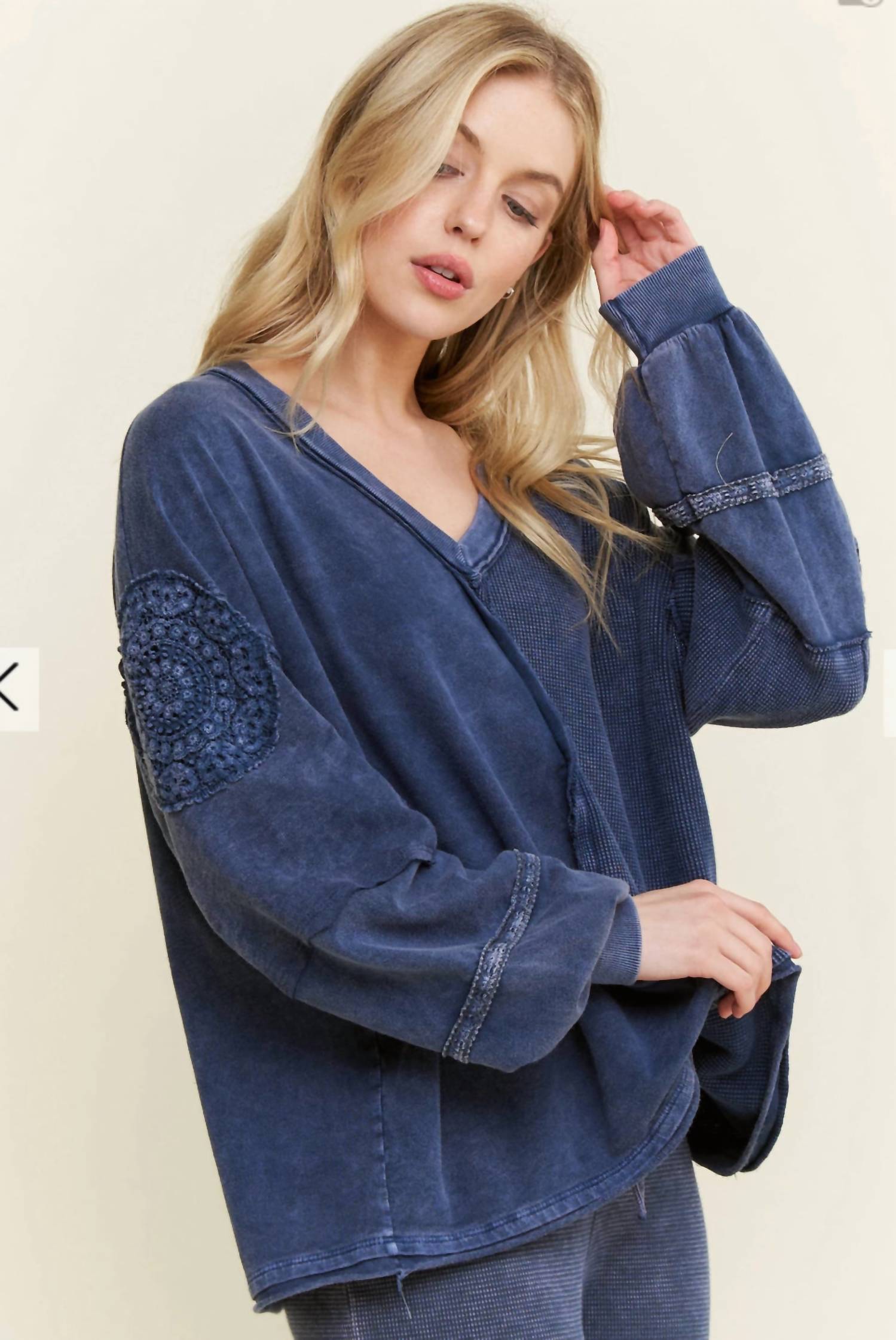 J. Her Women's Sail Away Top in navy blue - women's long sleeve top - alternate view