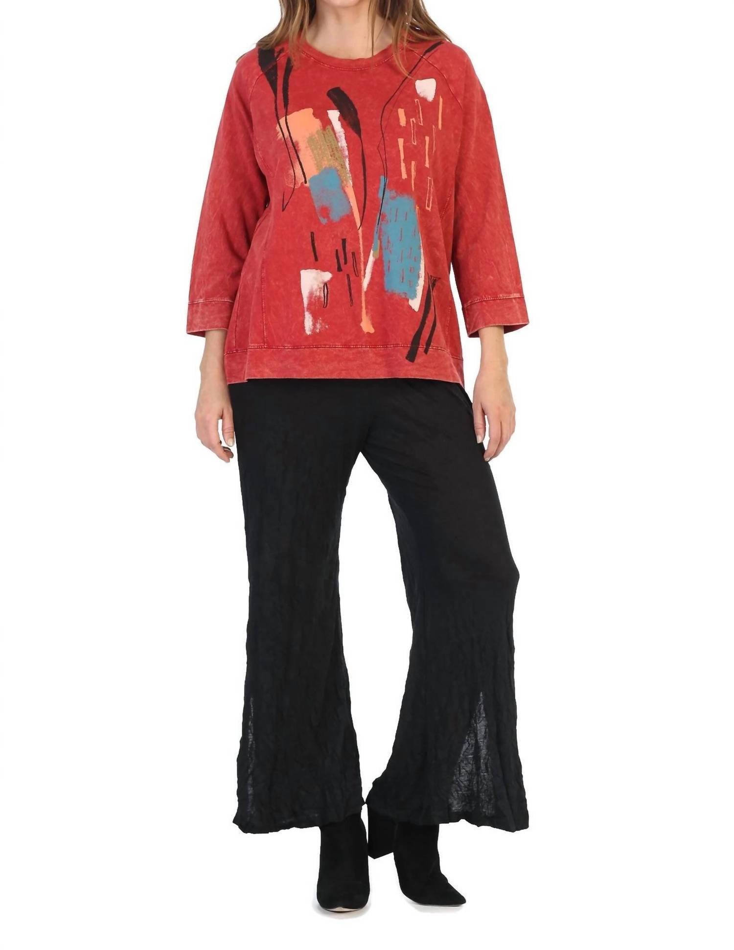 Jess & Jane - Brush Strokes Mineral Washed French Terry Cotton Top