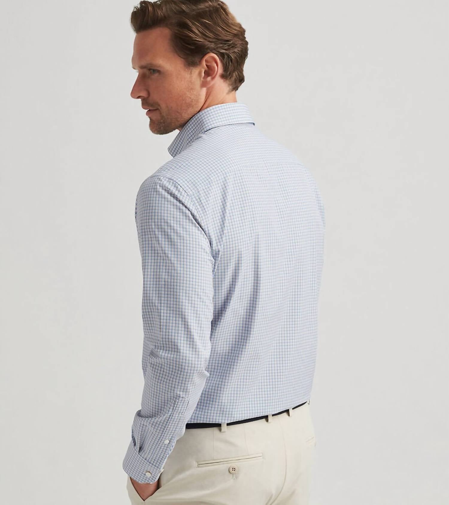 PETER MILLAR Rollins Performance Poplin Sport Shirt in blue - men's long sleeve top - alternate view