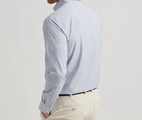 PETER MILLAR Rollins Performance Poplin Sport Shirt in blue - men's long sleeve top - detail view