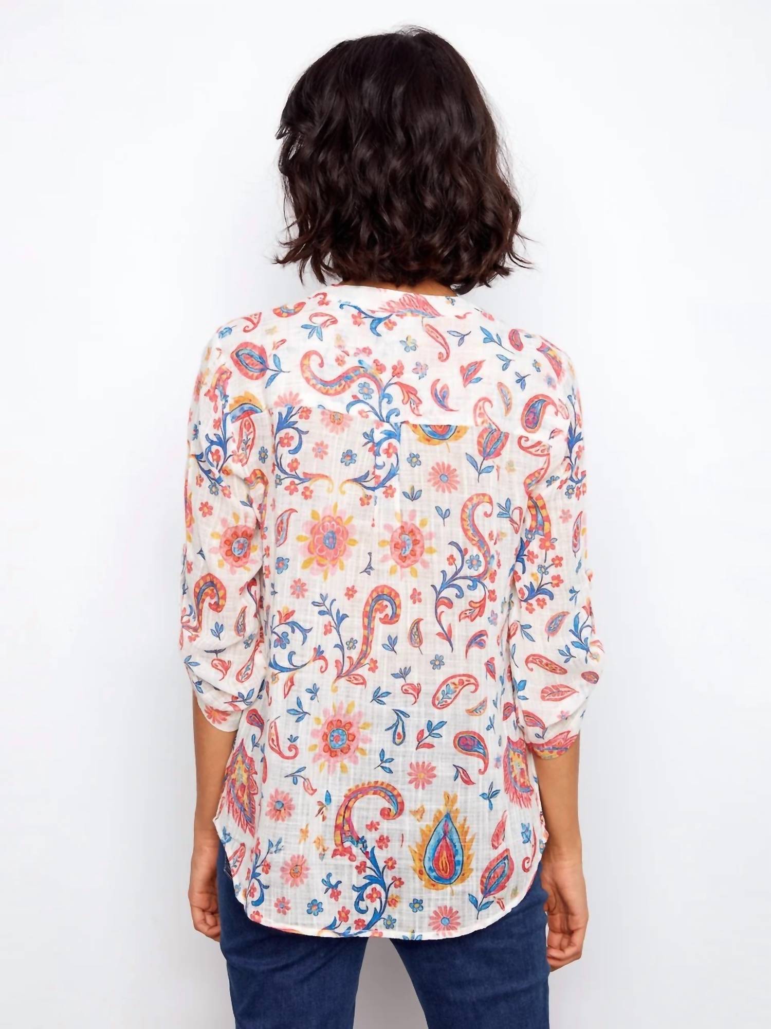 Charlie B - Roll Up Sleeve Cotton Gauze Blouse