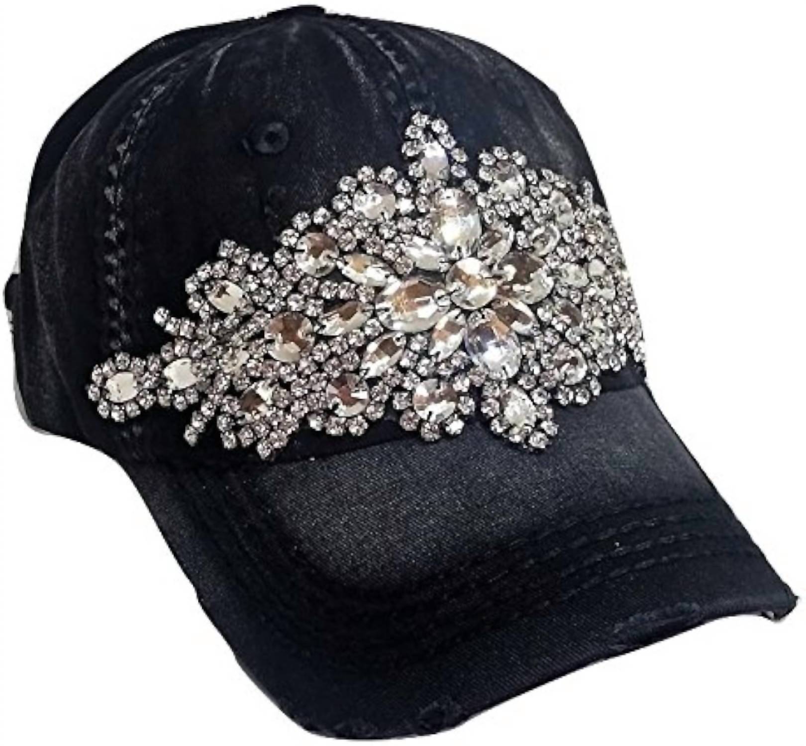 Olive & Pique - Glitz Distressed Baseball Cap With Rhinestones
