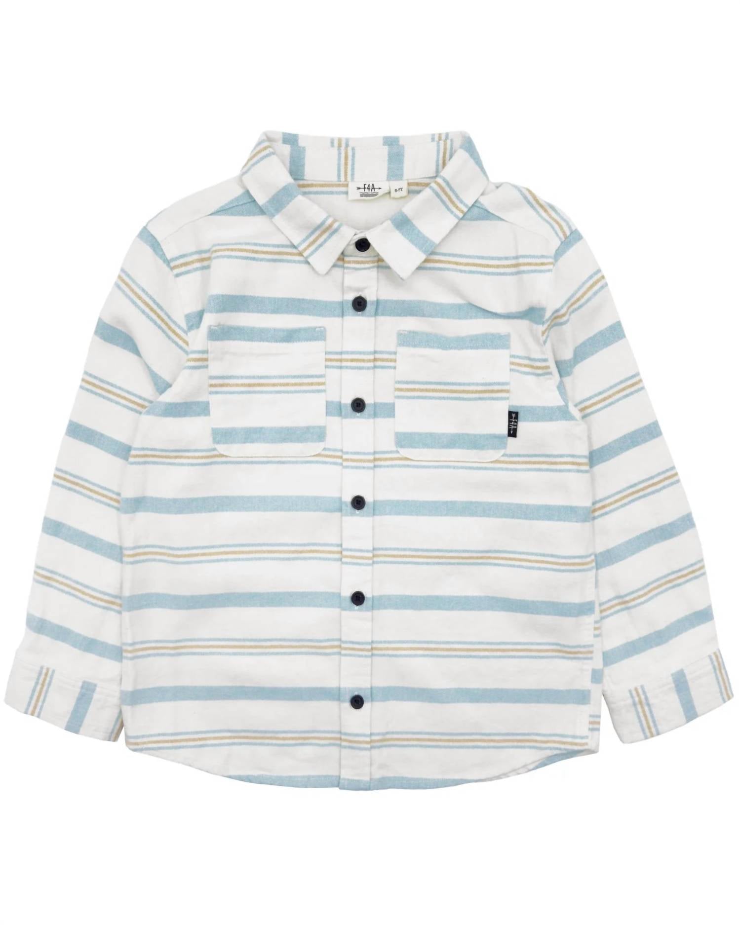 feather 4 arrow Sundown Stripe Flannel Shirt in ivory - kids' shirt - detail view