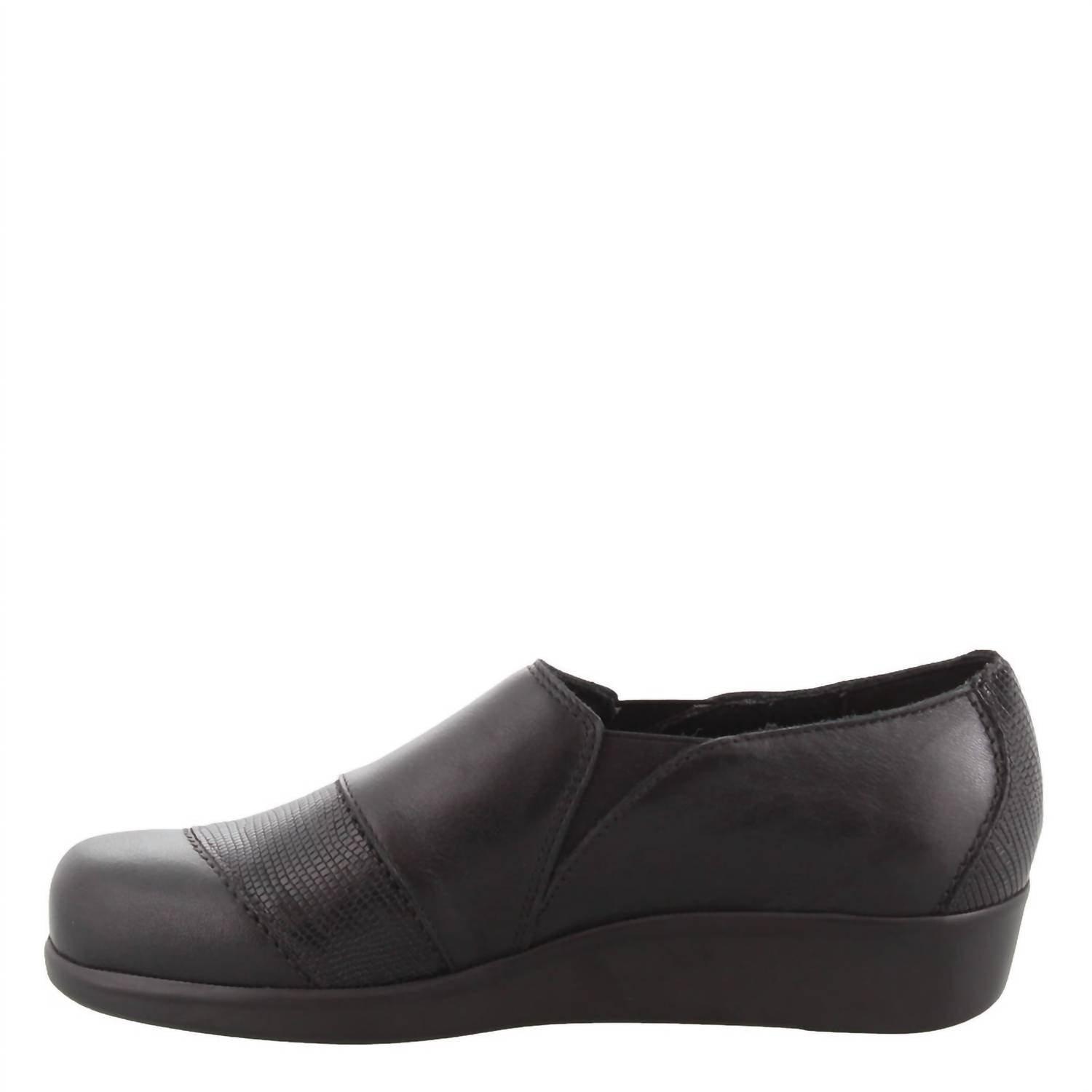 SAS Women's Nora Slip On Loafer in black lizard - women's flats - detail view