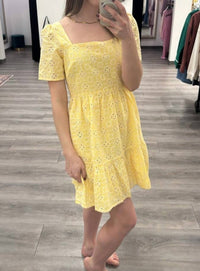IN-LOOM Eyelet Embroidered Mini Dress in yellow - women's dress - view 4