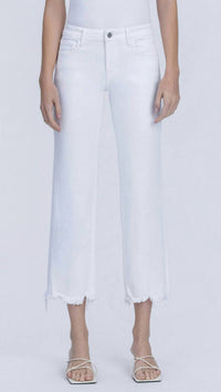 VERVET BY FLYING MONKEY Mid Rise Uneven Frayed Hem Cropped Straight Jeans in white - women's jeans - view 4