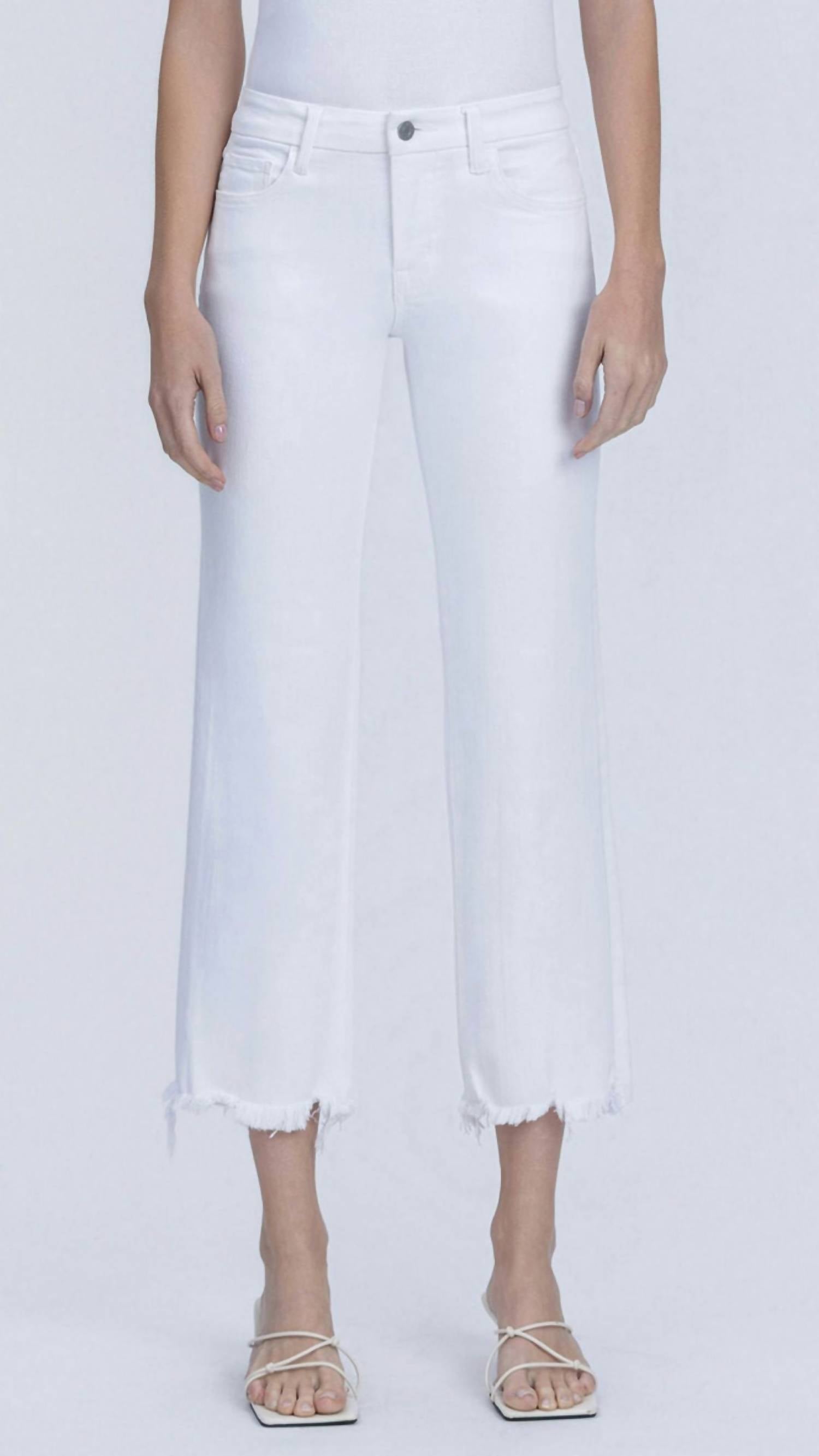 VERVET BY FLYING MONKEY Mid Rise Uneven Frayed Hem Cropped Straight Jeans in white - women's jeans - view 4