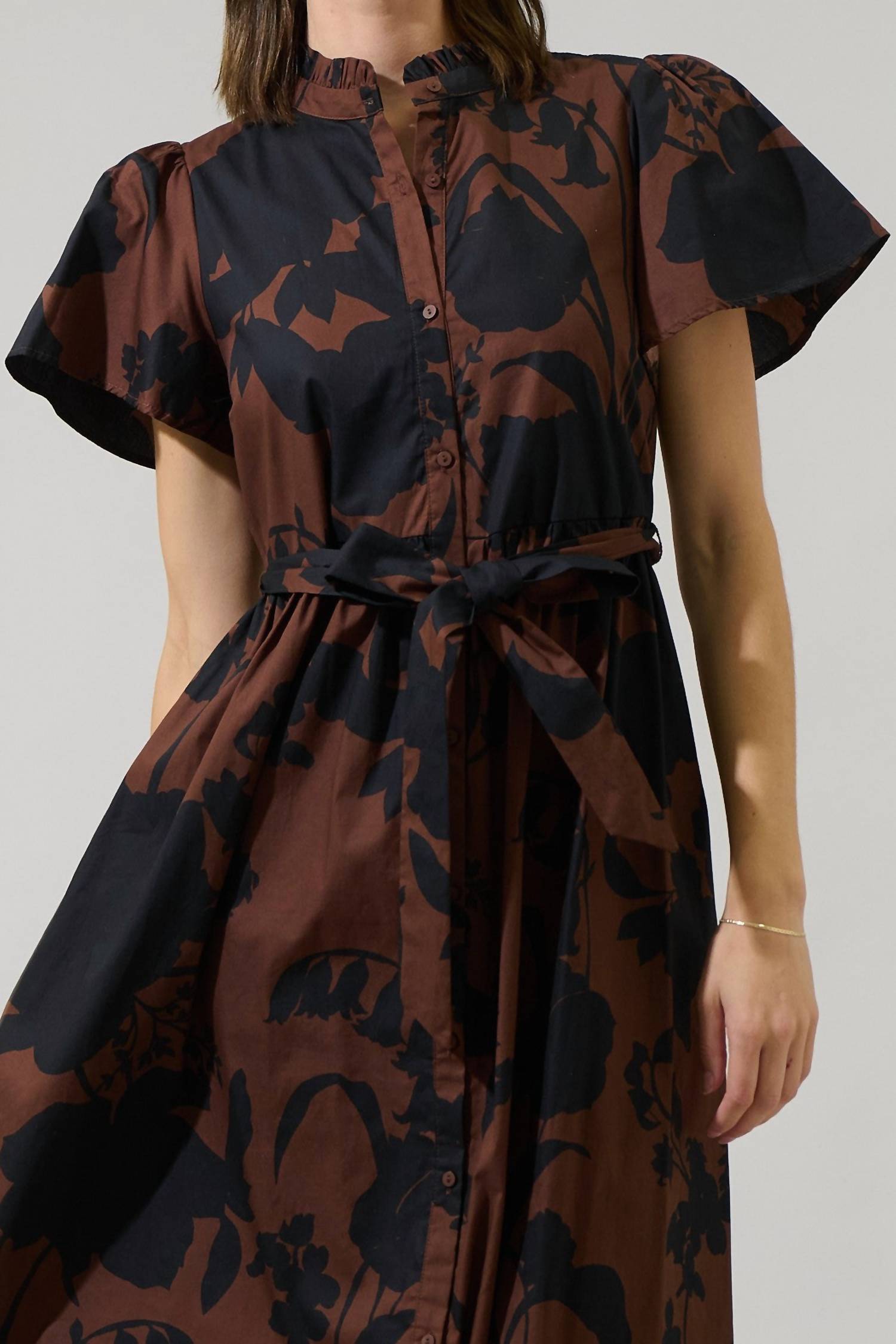 SUGARLIPS Somerton Floral Midi Dress in brown - women's dress - view 5