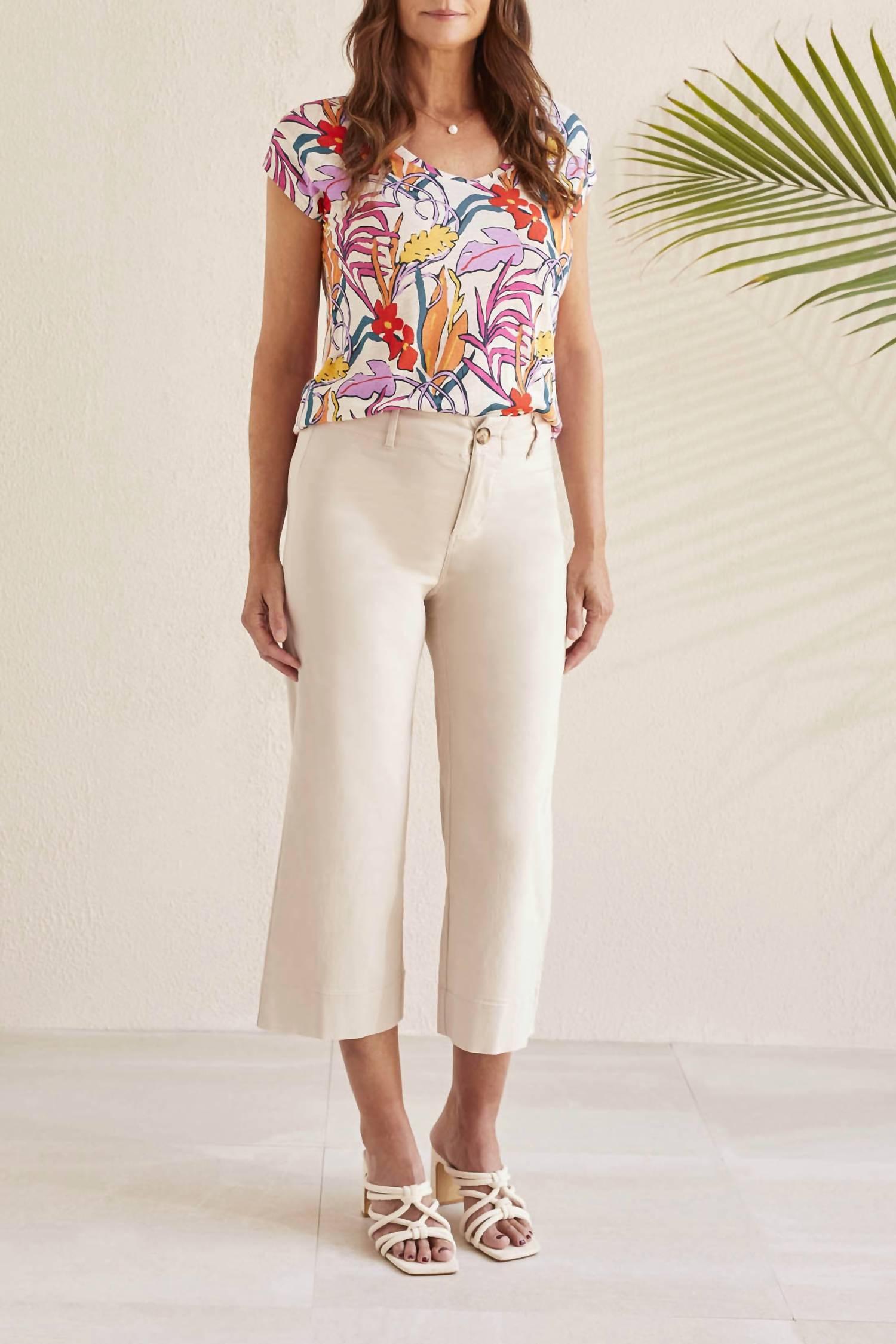 Tribal - Flowy High Rise Twill Capri Pant