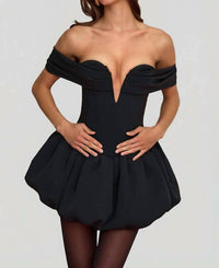 Oh Polly - Jessamy Off Shoulder Corset Bubble Hem Mini Dress