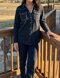 Lucky & Blessed - Contrast Stitching Pearl Snap Denim Western Shirt