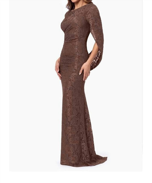 Betsy & Adam - The Gina Glitter Lace Drape Back Gown