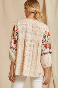 Andree By Unit - Floral Embroidered Babydoll Top