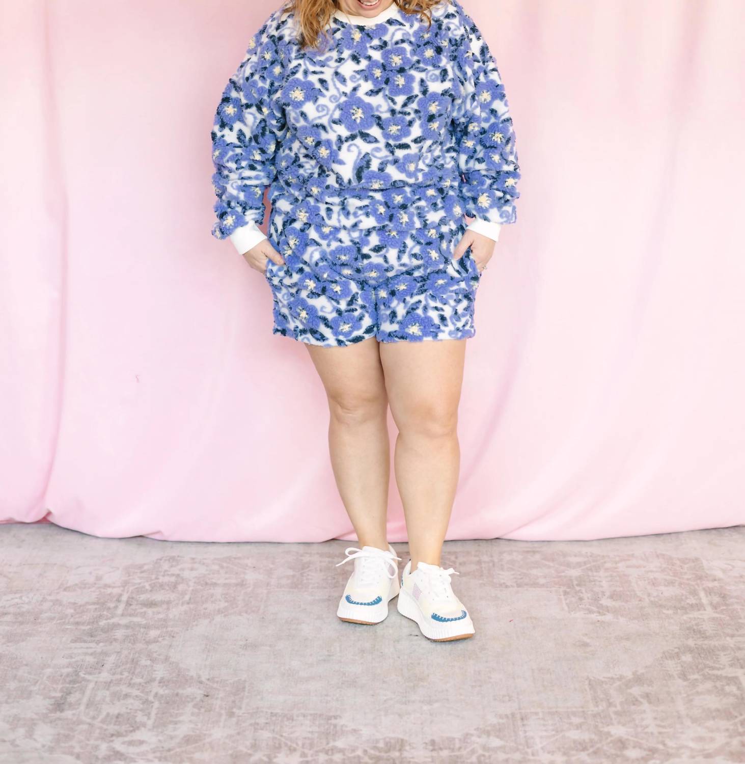 Baevely By Wellmade - Floral Sherpa Pullover Top