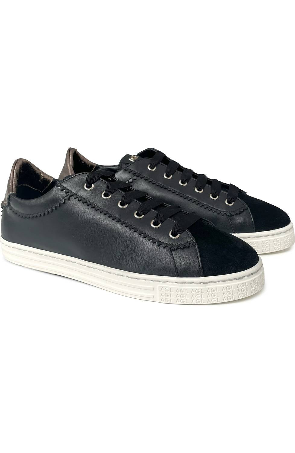 AGL Women's Velvet And Metallic Sneaker in black - women's sneaker - detail view