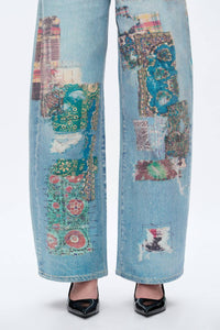 Bayeas High Rise Patchwork Barrel Leg Jeans in light blue - women's jeans - view 8