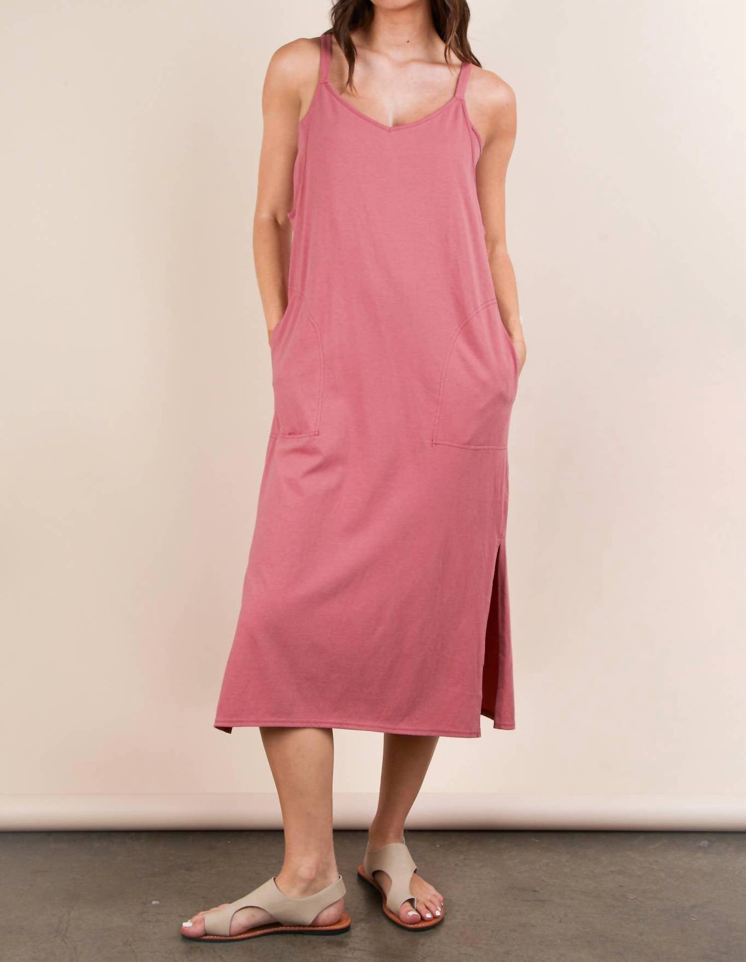 Very J - V-Neck Sleeveless Casual Comfy Midi Dress