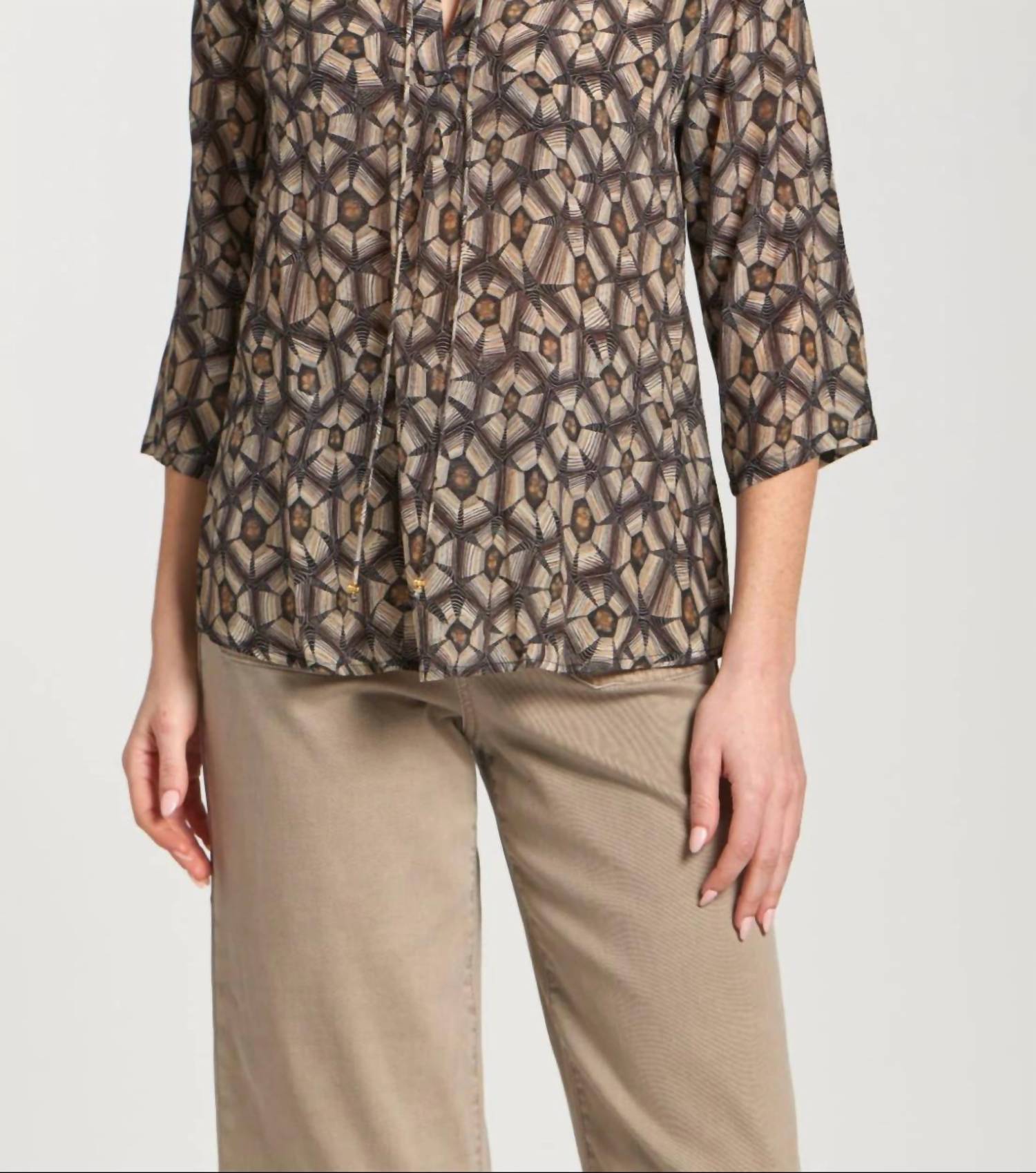 Apny - Chiffon V Neck Top With Tassel