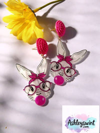 Posh Women's Bunny Acrylic Dangle Earrings in pink - women's jewelry - detail view